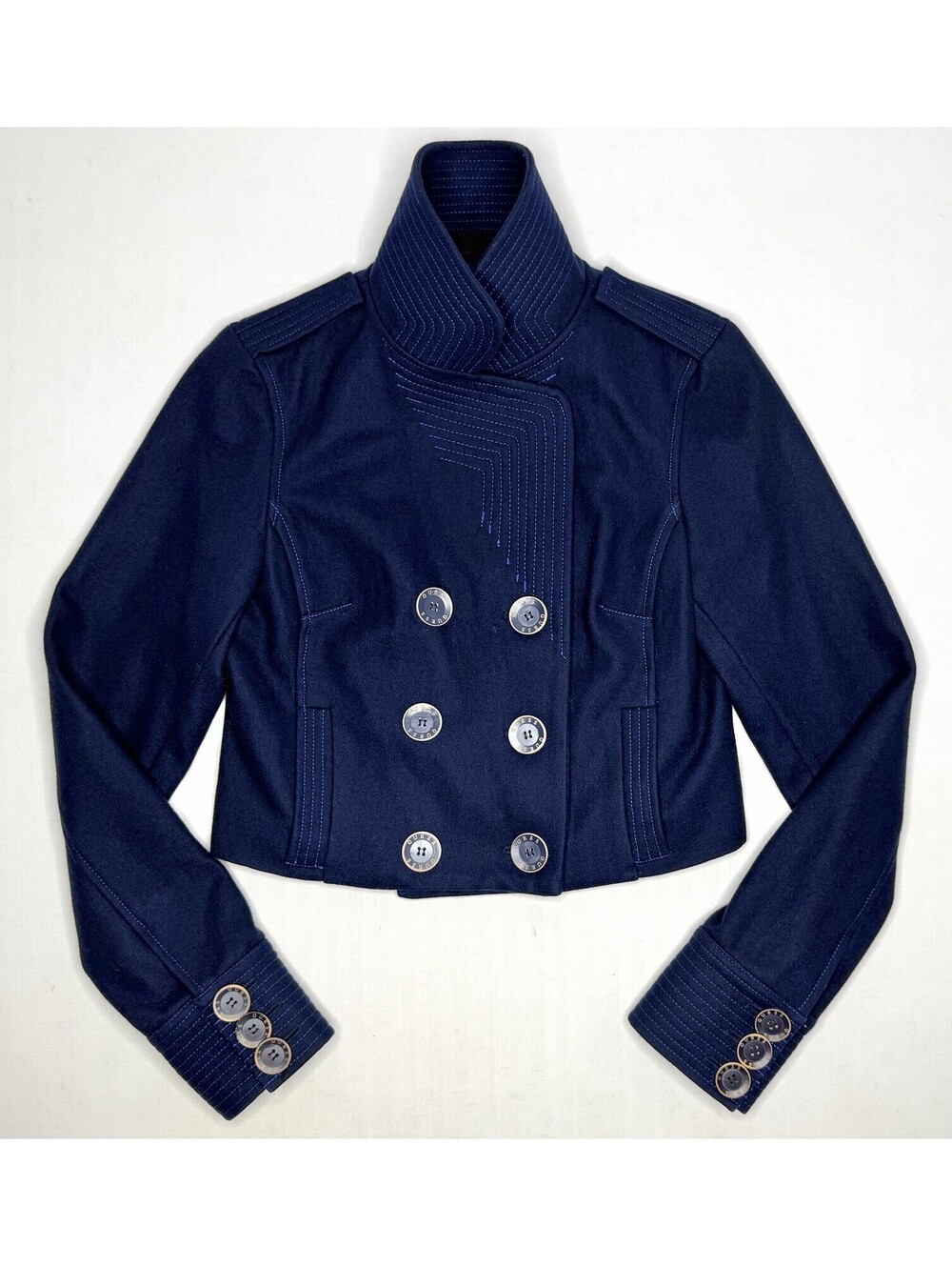 VINTAGE Woman's Guess Large Blue Wool Blend Crop Pea Coat P147